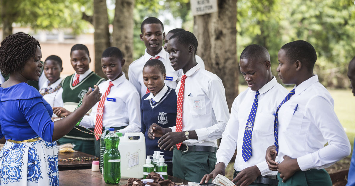 Students wearing uniforms, participants in the Educate! program in either Rwanda or Uganda
